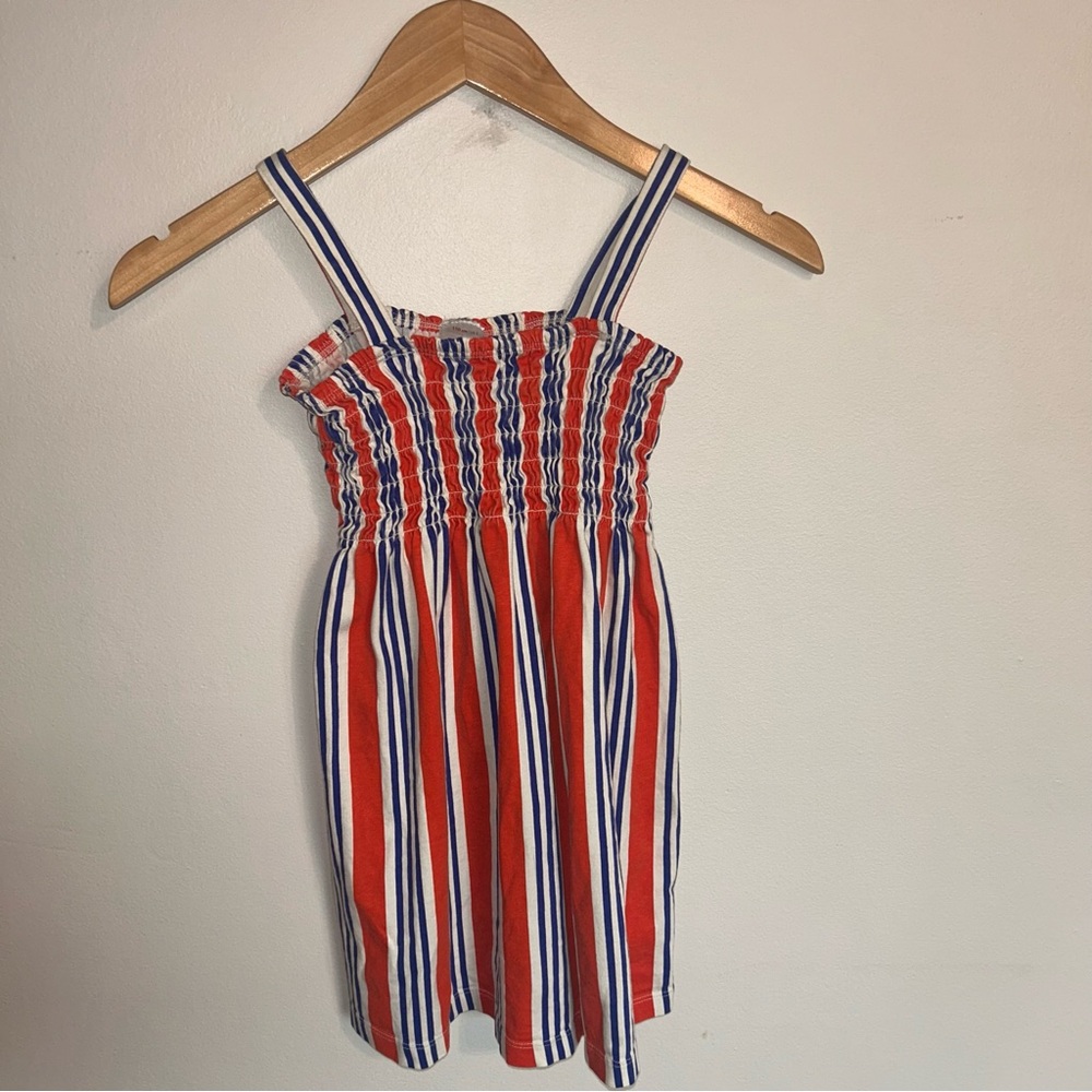 Hanna Andersson Stripe Smocked Dress 110 cm / US 5 Blue Orange White Girls - Picture 2 of 6